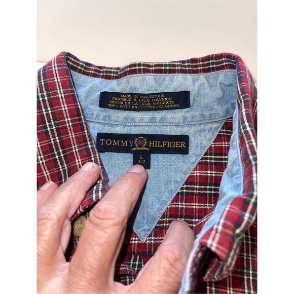 Vintage Tommy Hilfiger Shirt Mens L Red Plaid Long Sleeve Button Down Cotton A21 - Picture 3 of 6